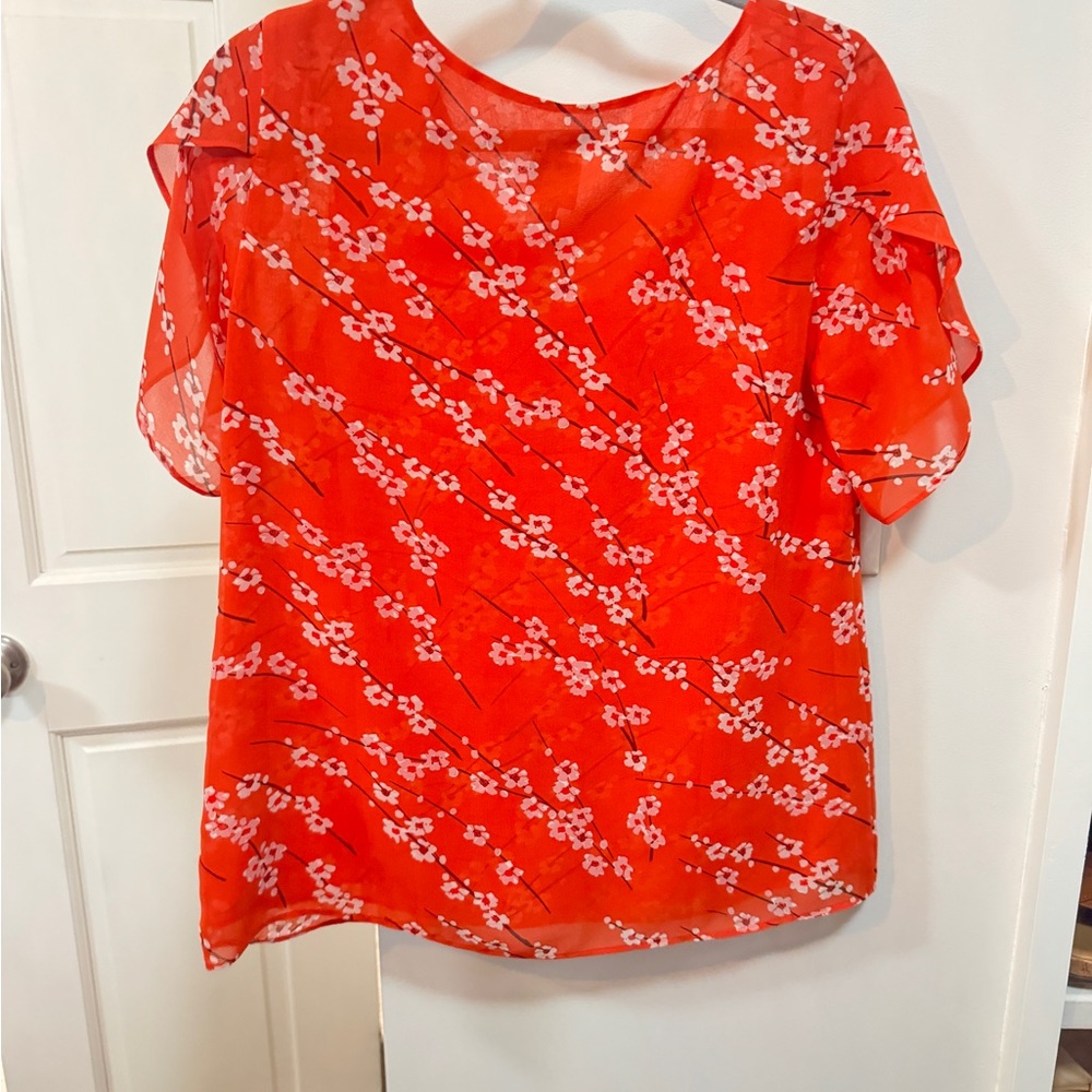 CAbi split sleeve floral cherry blossom top